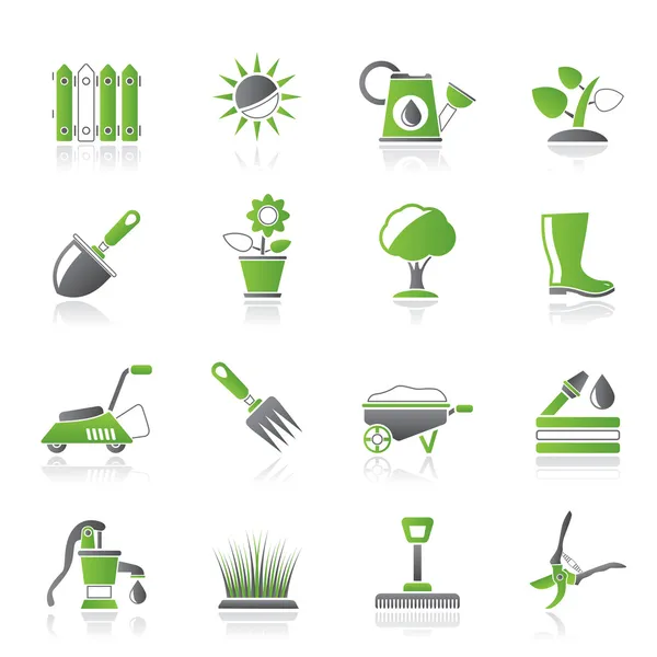 Symbole für Gartengeräte und Objekte — Stockvektor