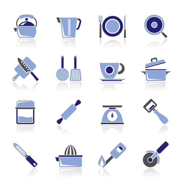 Utensílios de cozinha e ícones de equipamentos — Vetor de Stock