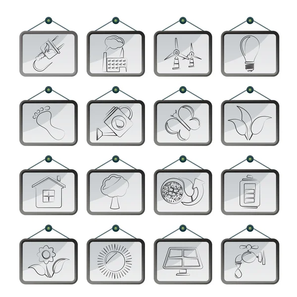 Icônes vert, écologie et environnement - ensemble d'icônes vectorielles — Image vectorielle