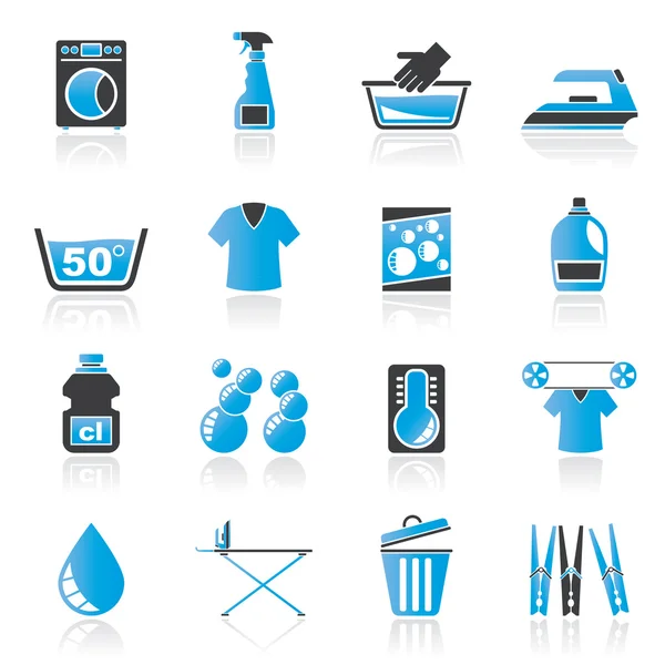 Washing machine and laundry icons — Stock Illustration Washing machine and laundry icons Royalty Free Stock Illustrations