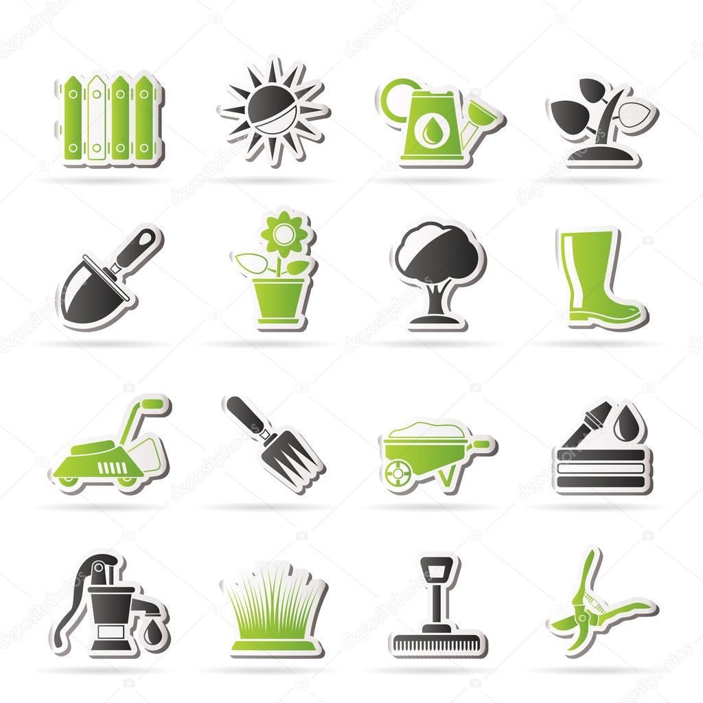 Gardening tools and objects icons