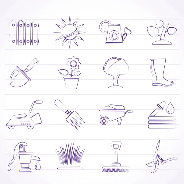 Gardening tools and objects icons — Stock Vector