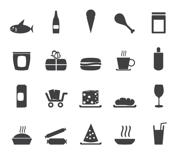 Silhouette Shop and Foods Icons — Stock Vector