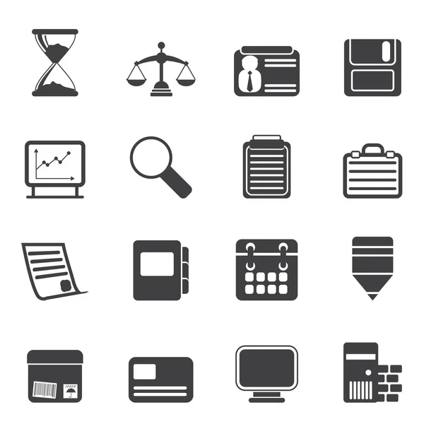 Silhouet zakelijke en office-pictogrammen — Stockvector