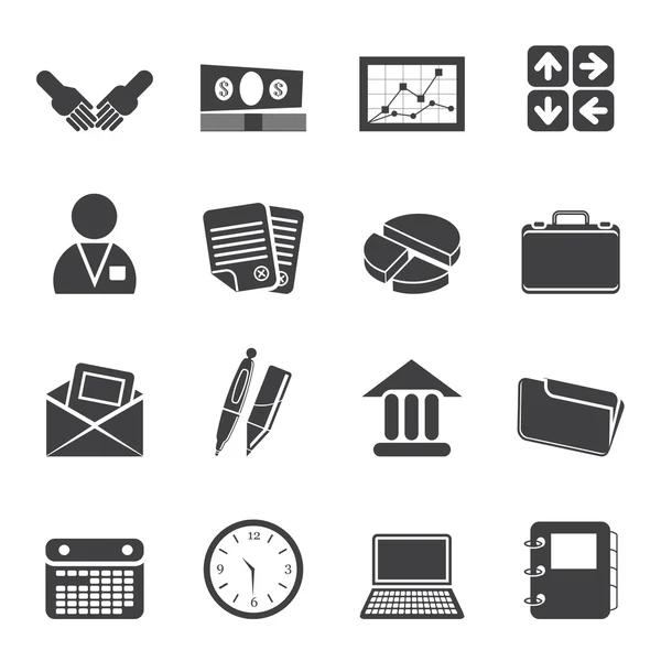 Silhouette Simple Business and office icons — Stock Vector