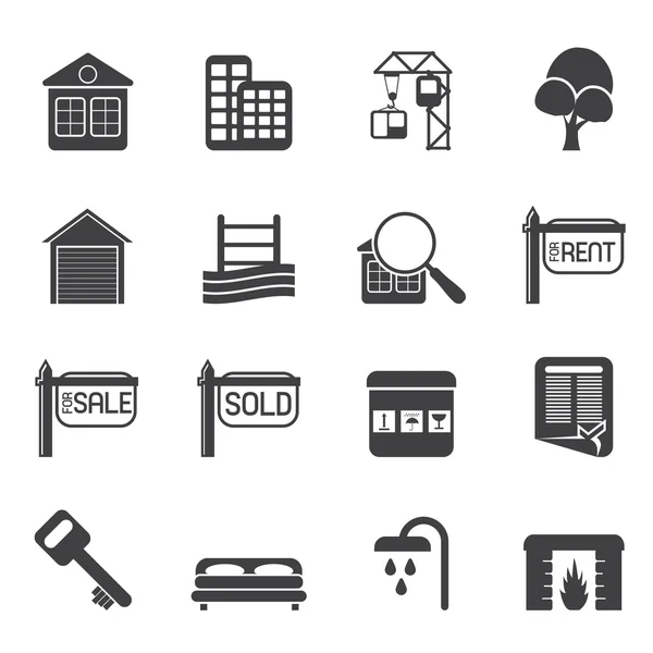 Silueta simples iconos de bienes raíces — Archivo Imágenes Vectoriales