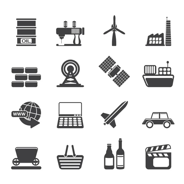 Silhouette Simple Business and industry icons — Stock Vector