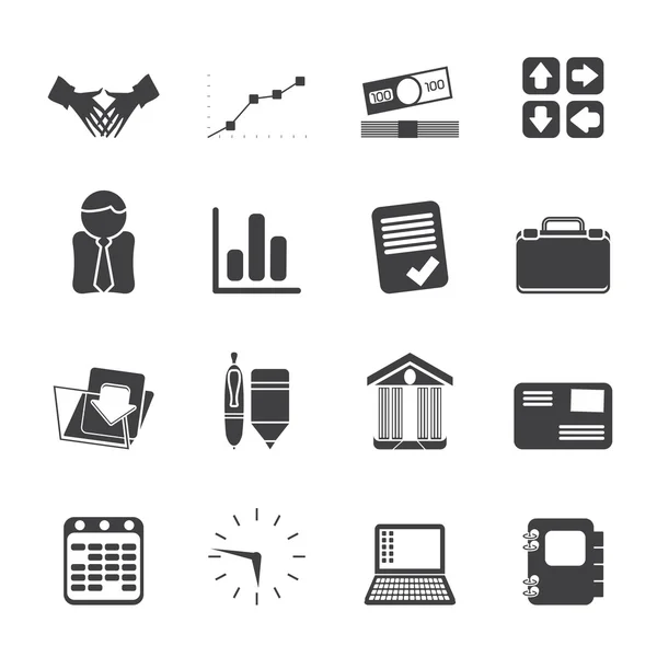 Silhouet zakelijke en office-pictogrammen — Stockvector