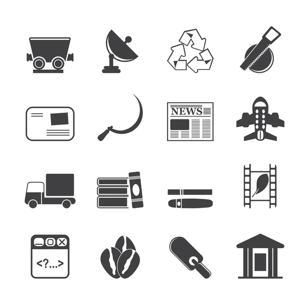 Silueta Iconos de negocios e industria — Vector de stock