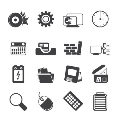 siluet bilgisayar, cep telefonu ve internet simgeler
