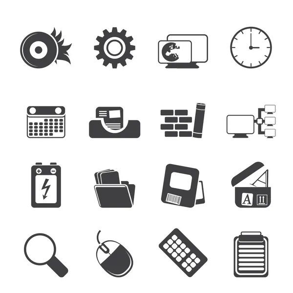 Silhouette Computer, mobile phone and Internet icons — Stock Vector