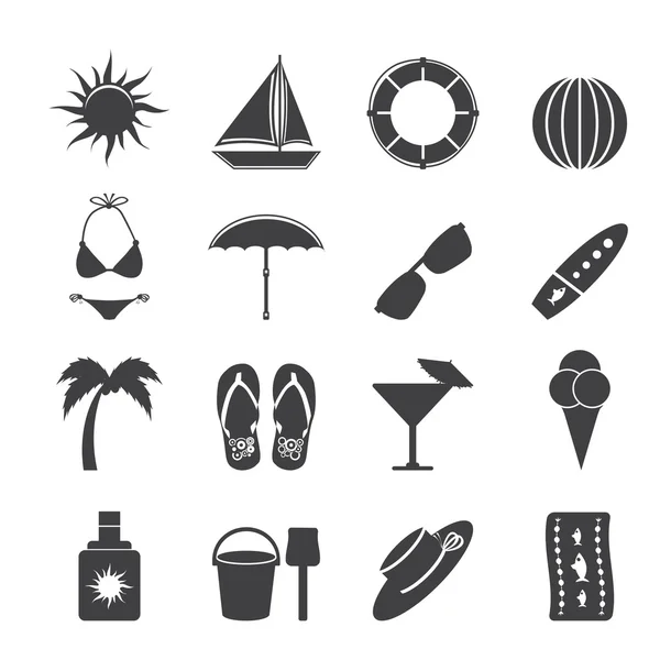 Silhouette Summer and Holiday Icons - Stok Vektor