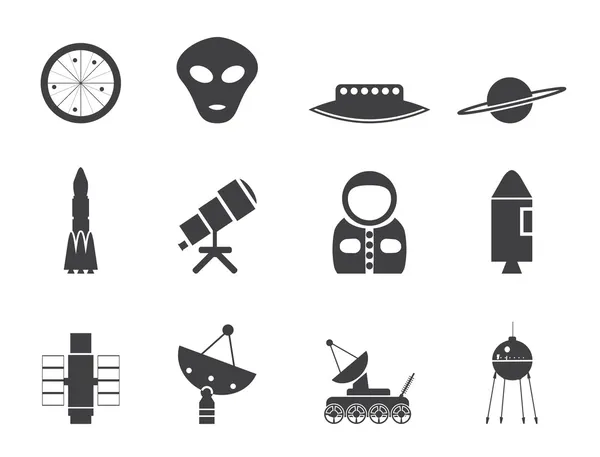 Silhouette Astronautics and Space Icons — Stock Vector