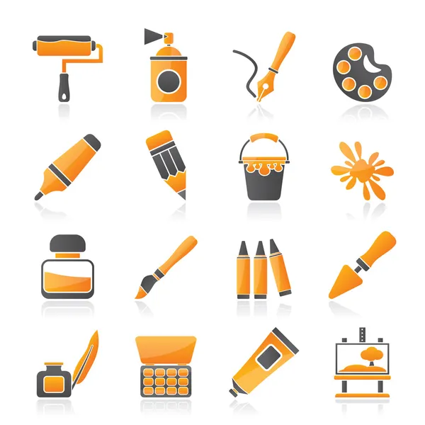 Iconos de objetos de pintura y arte — Vector de stock