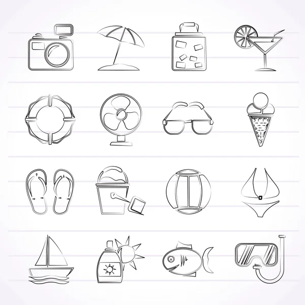 Iconos de verano y playa — Vector de stock