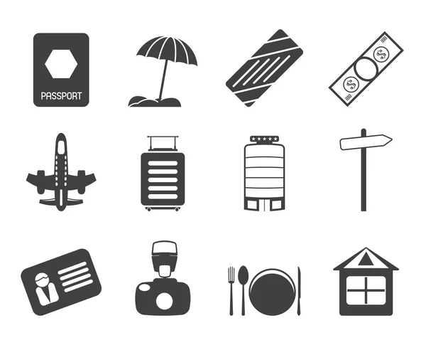 Silhouette Iconos de viaje, vacaciones y viajes — Vector de stock