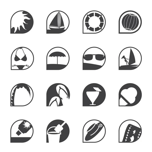 Silueta simples iconos de verano y vacaciones — Vector de stock