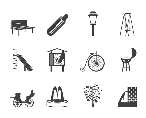 Silhouette Park objetos y signos iconos — Vector de stock