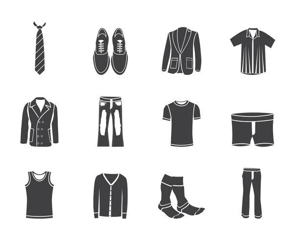 Silhouet man mode en kleding pictogrammen — Stockvector