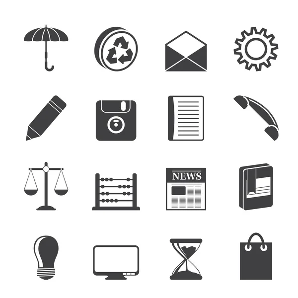 Silhouet van zakelijke en office internet-pictogrammen — Stockvector