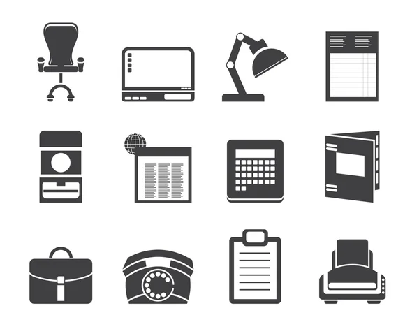 Silhouette Simple Iconos de negocios, oficina y empresa — Vector de stock