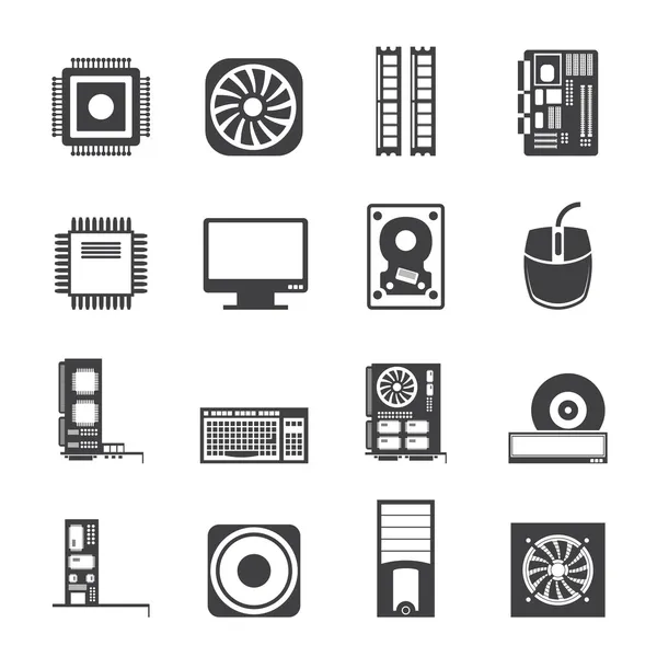 Silhouet computer prestaties en apparatuur pictogrammen — Stockvector