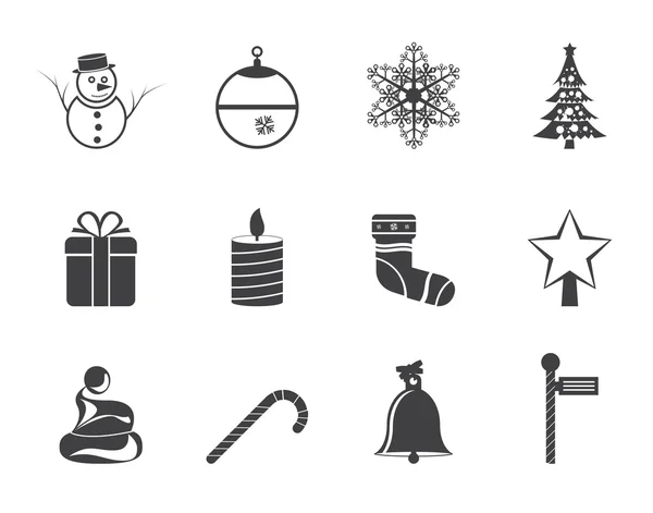 Sylwetka piękne świąteczne i zimowe ikony — Wektor stockowy