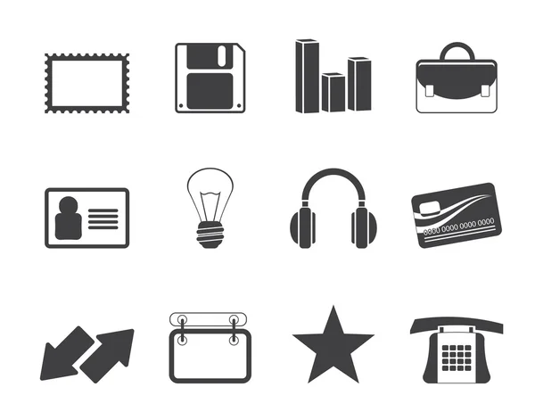 Silhouette Office and business icons — Stock Vector