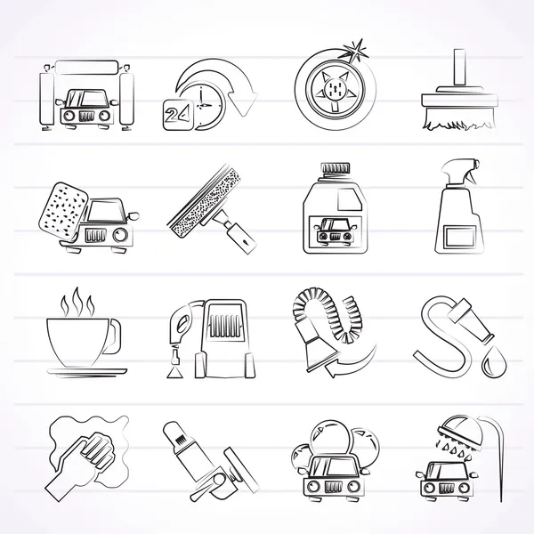 Biltvätt objekt och ikoner — Stock vektor