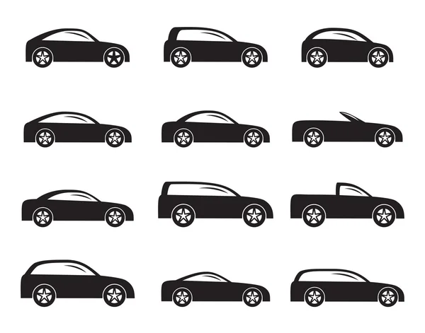 Silhouette différents types d'icônes de voitures — Image vectorielle