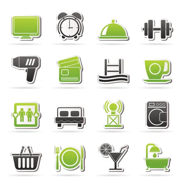 Iconos de instalaciones de hotel y motel — Vector de stock