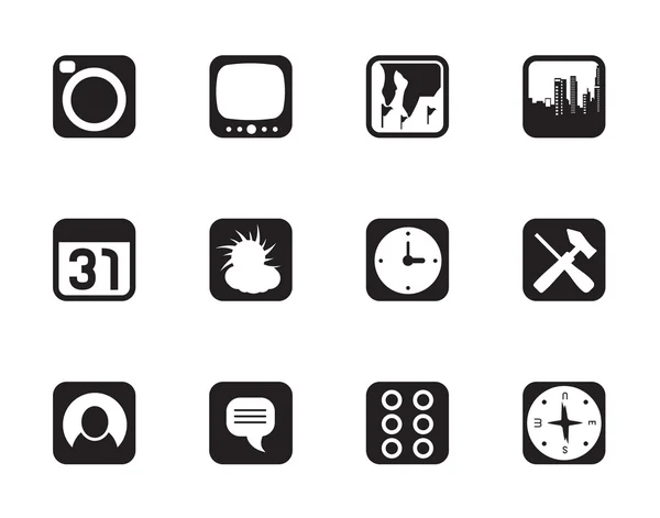 Silhouet mobiele telefoon en computerpictogram — Stockvector