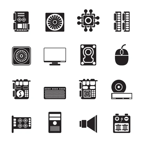 Silhouette Computer performance and equipment icons — Stock Vector