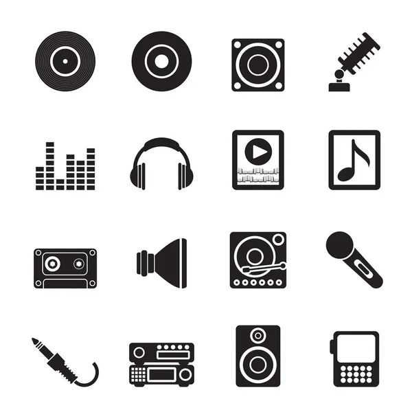 Silhouette Music and sound icons — Stock Vector