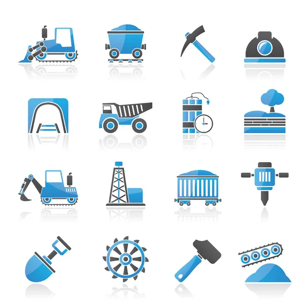 Iconos de la industria minera y de canteras — Vector de stock