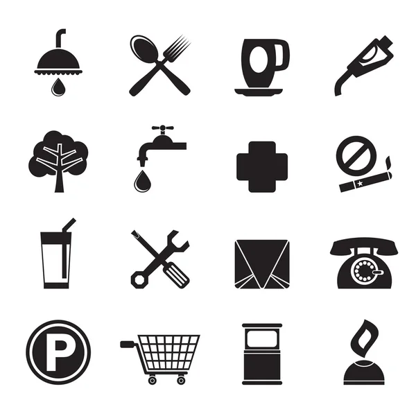 Silhouette Hotel and Motel objects icons — Stock Vector