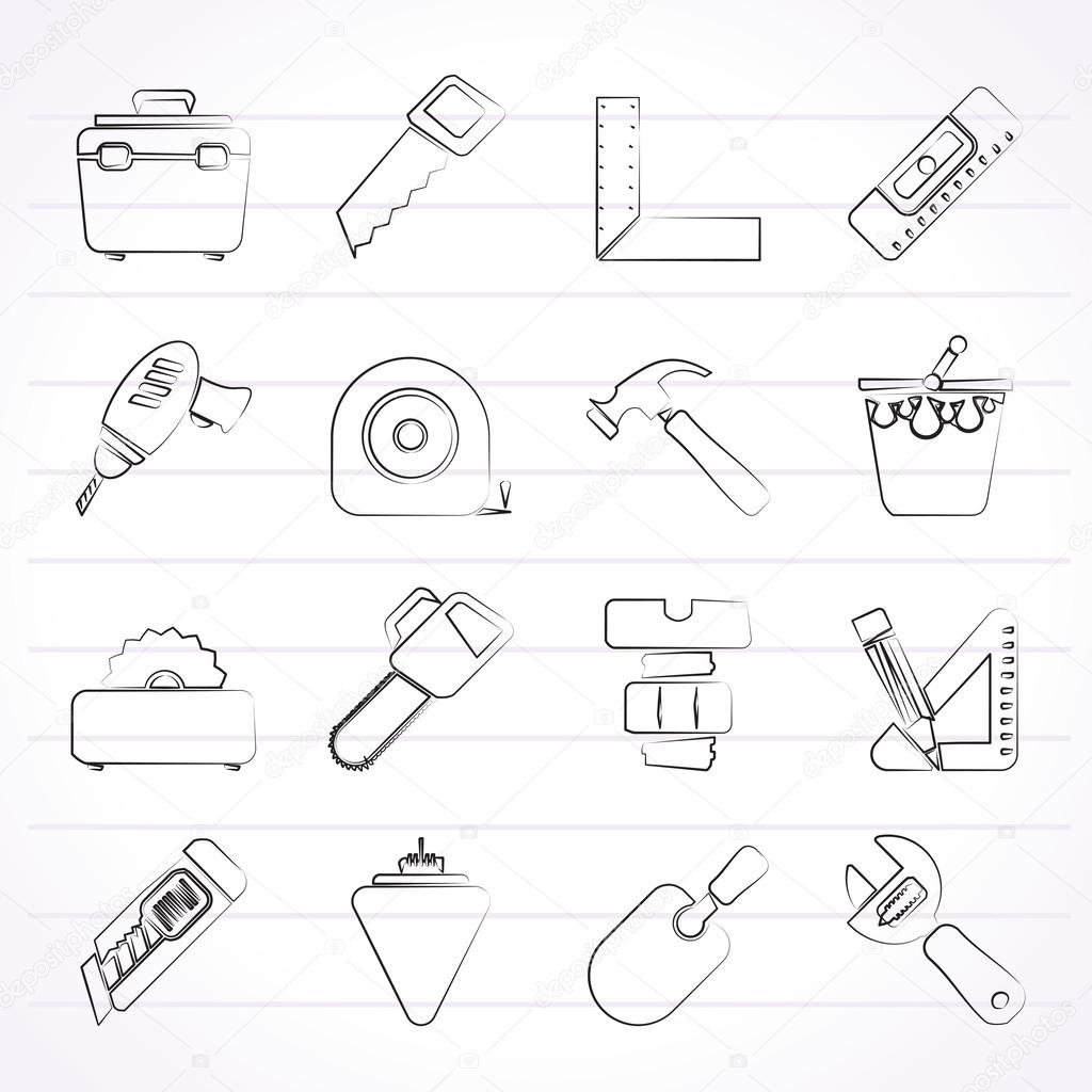 Construction objects and tools icons