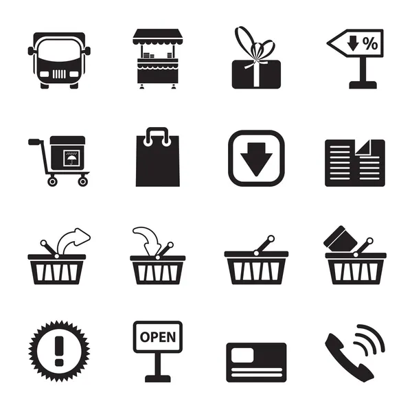 Siluet online alışveriş simgeleri — Stok Vektör