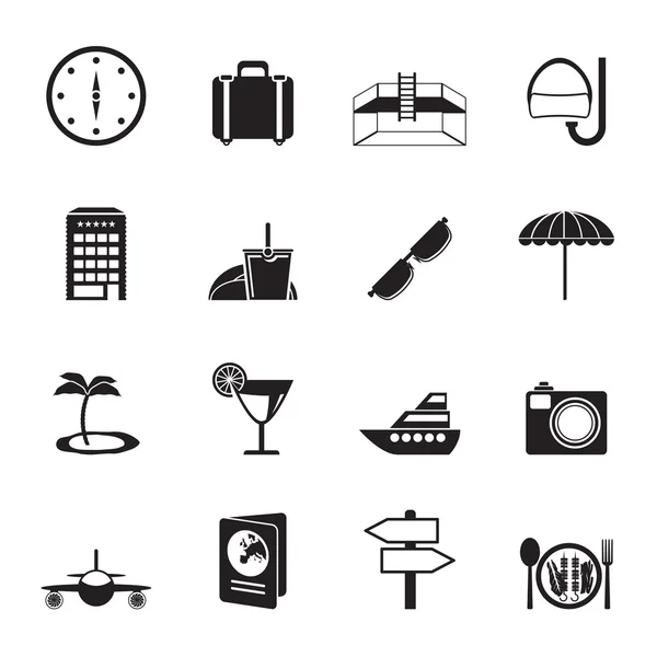 Silhouette travel, trip and tourism icons — Stock Vector