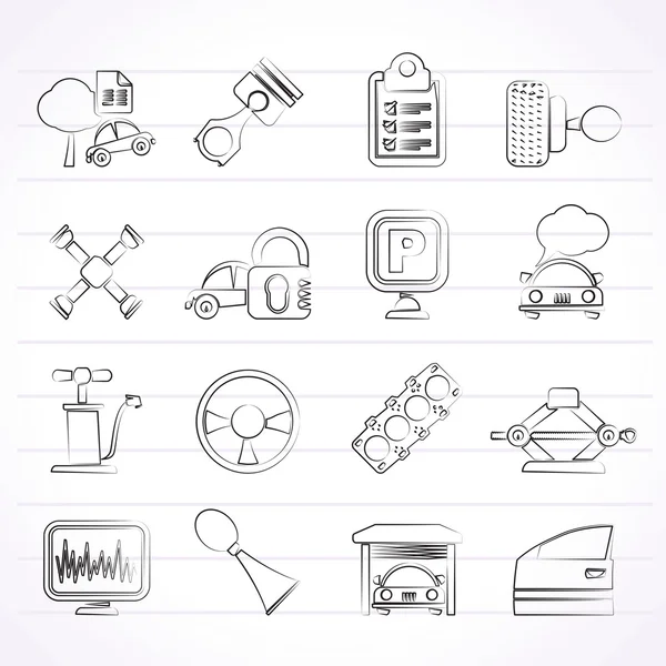 Piezas de automóviles y servicios iconos — Vector de stock