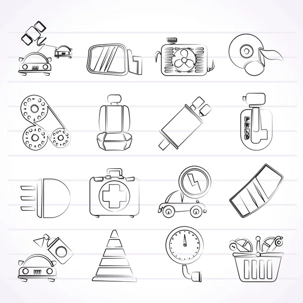 Piezas de automóviles y servicios iconos — Vector de stock