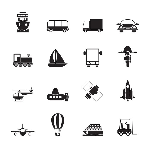 Silhouette Icônes de transport, voyage et expédition — Image vectorielle