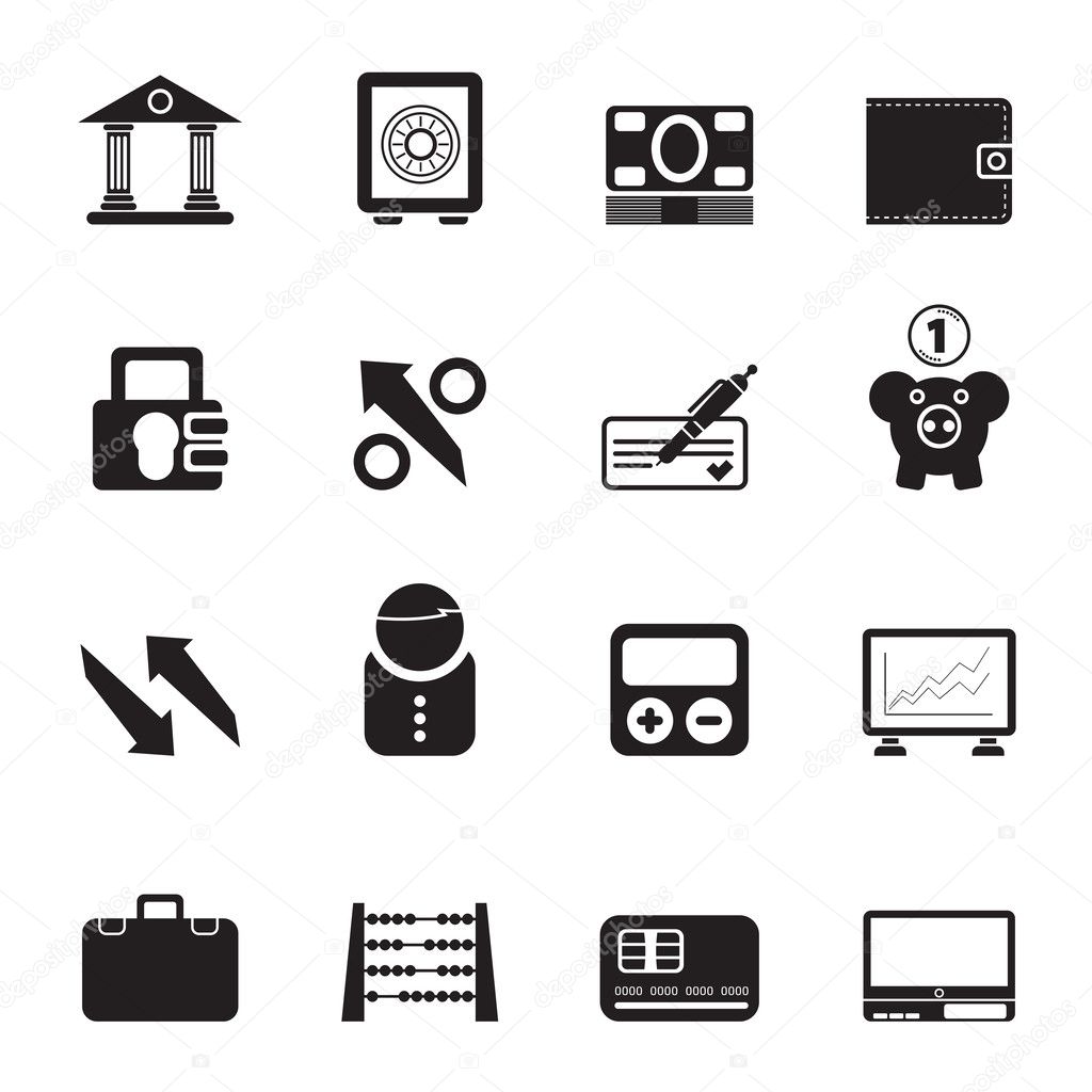 Silhouette Bank, business and finance icons