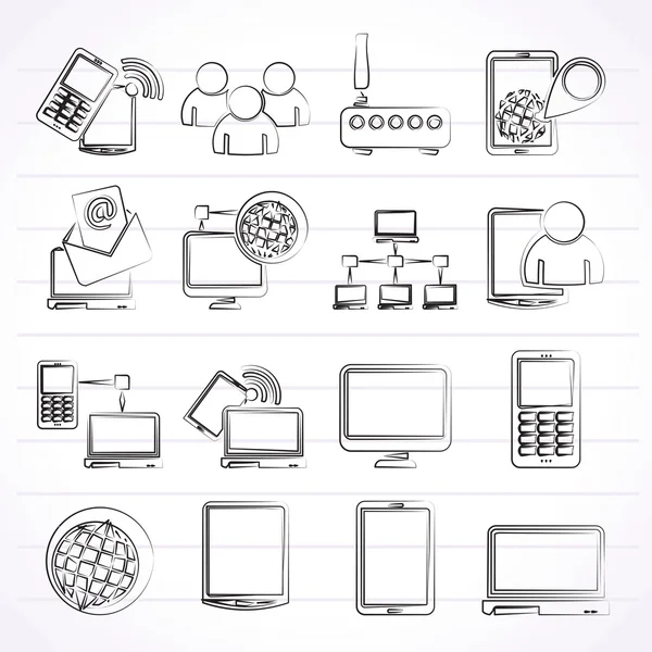 Ícones de equipamentos de comunicação e tecnologia — Vetor de Stock