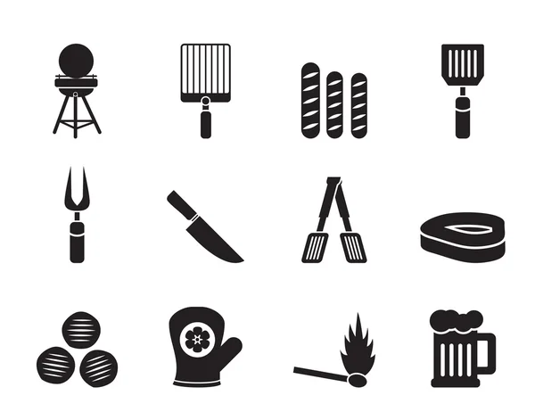 Pique-nique en silhouette, icônes barbecue et grill — Image vectorielle
