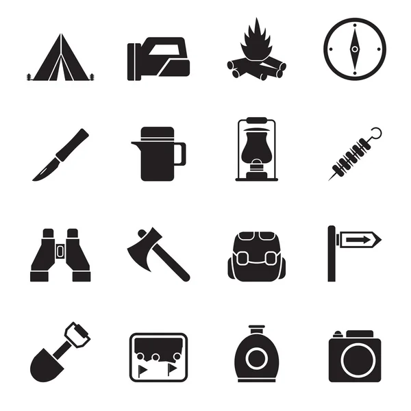 Silhouet toerisme en wandelen pictogrammen — Stockvector