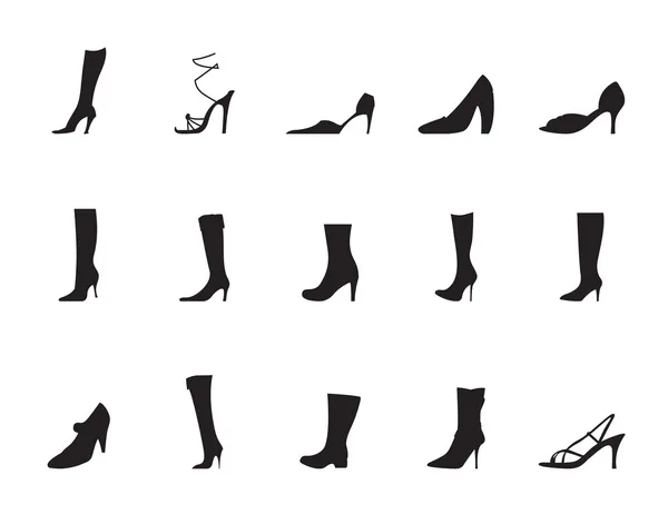 Silhouet schoen en schoen pictogrammen — Stockvector