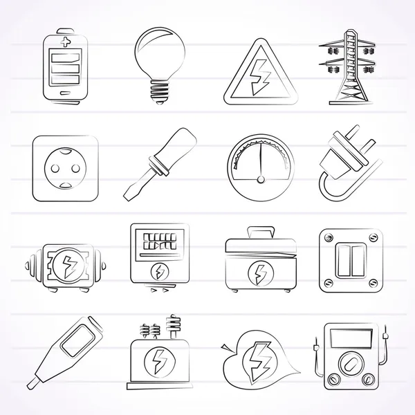 Icônes électricité, électricité et énergie — Image vectorielle