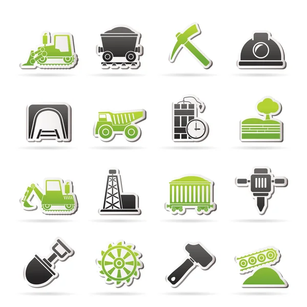 Iconos de la industria minera y de canteras — Vector de stock