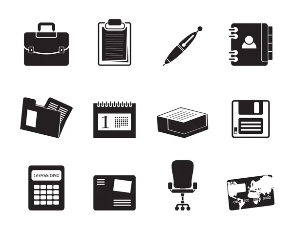 Silhouette Icônes d'affaires et de bureau — Image vectorielle